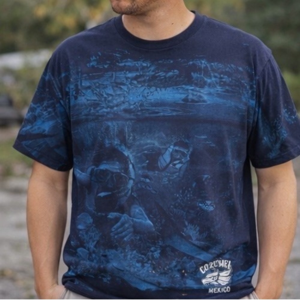 Vintage Cozumel Mexico Scuba Diver All‎ Over Print T Shirt Men's Large